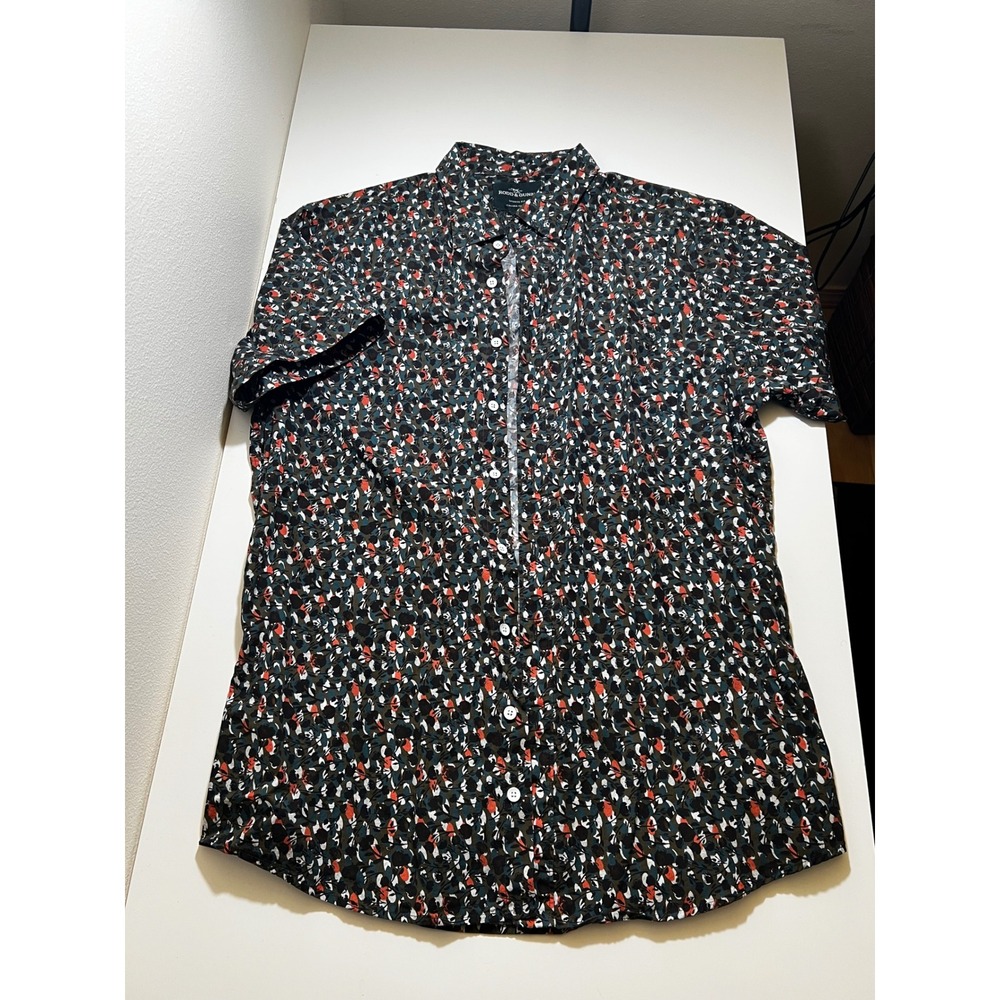 Rodd & Gunn Mens Shirt Green L Floral Short Sleeve Button Down Italian Fabric